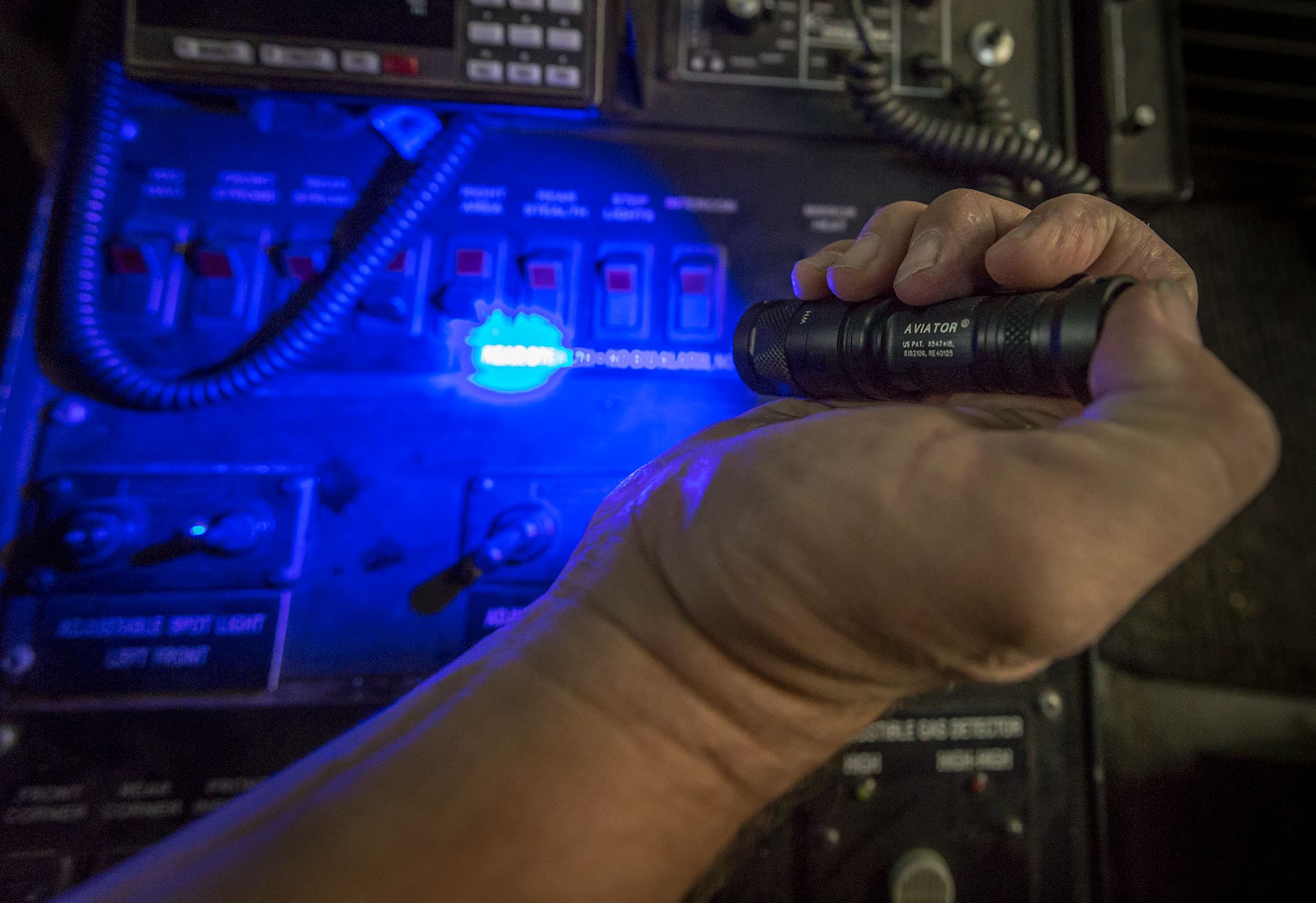 SureFire Aviator flashlight blue light instrument read